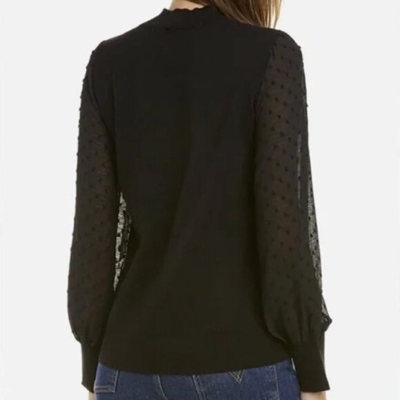 Vince Camuto Womens Black Mock Neck Long Chiffon Swiss Dot Sleeves Sweater Top L - Picture 10 of 10